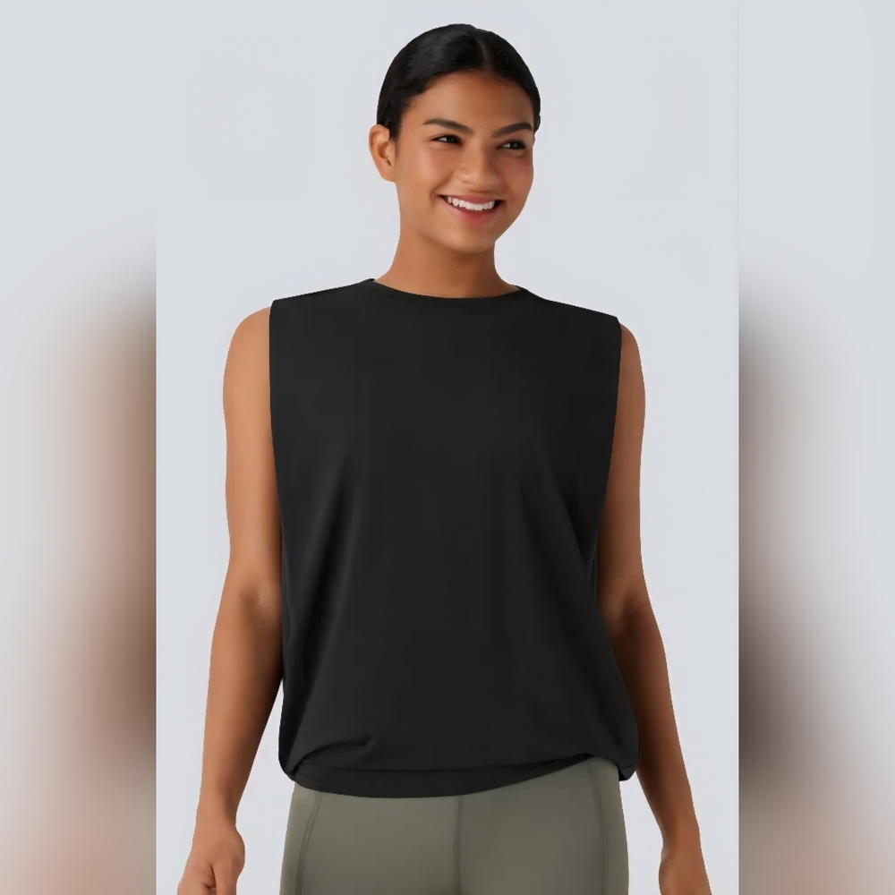Round Neck Ruched Cool Touch Yoga Tank Top-UPF50+